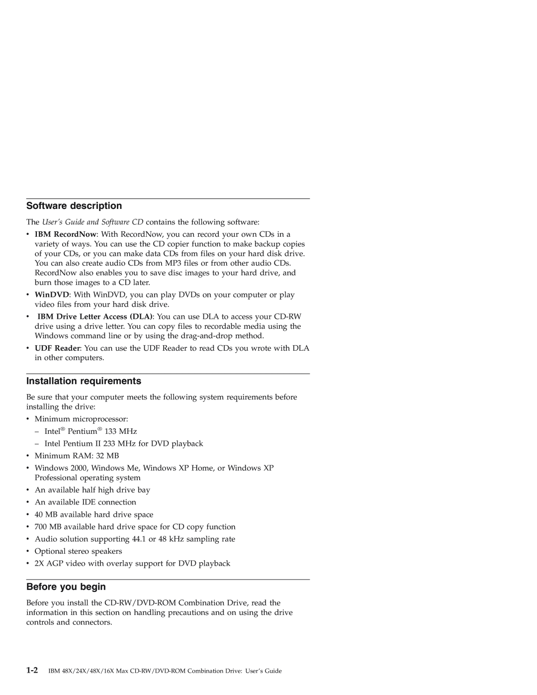 IBM 22P7035 manual Software description, Installation requirements, Before you begin 