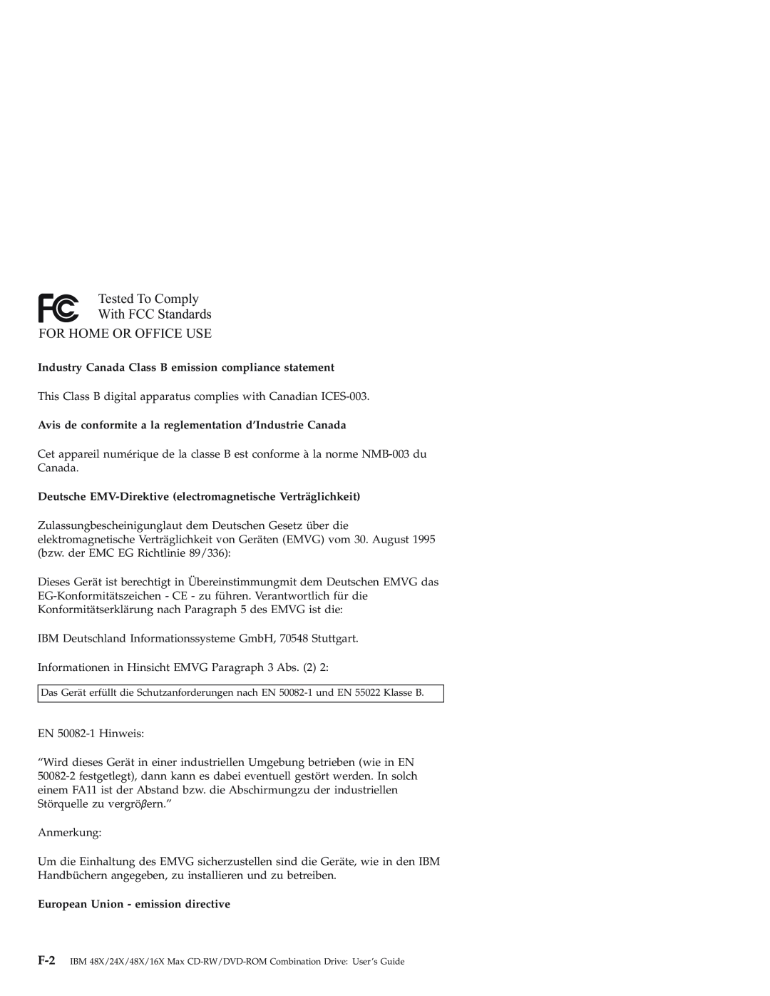 IBM 22P7035 manual Industry Canada Class B emission compliance statement, European Union - emission directive 