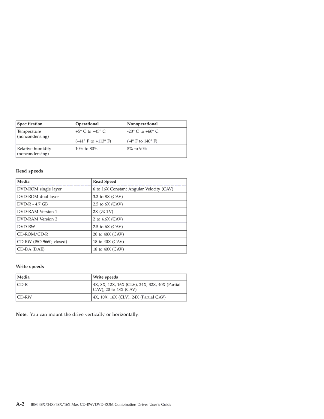 IBM 22P7035 manual Read speeds, Write speeds 