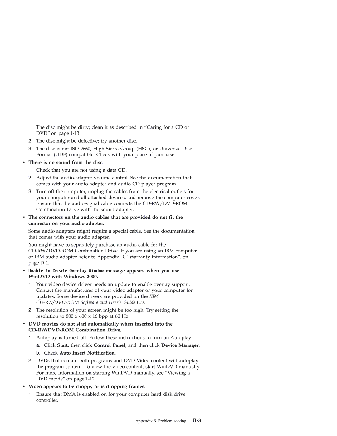 IBM 22P7035 manual There is no sound from the disc, Check Auto Insert Notification 