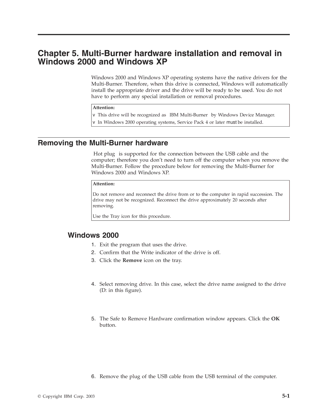 IBM 22P9176 manual Removing the Multi-Burner hardware, Windows 