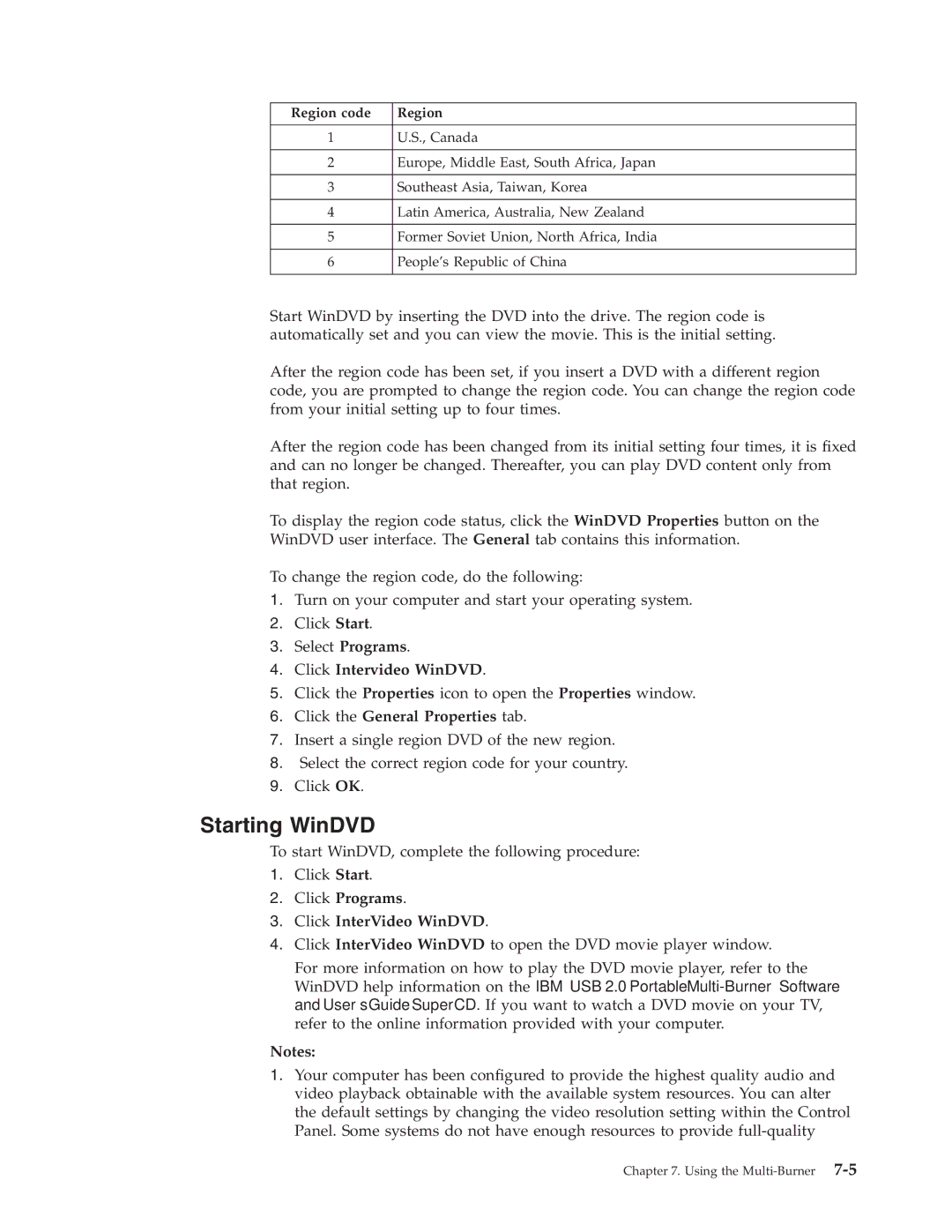 IBM 22P9176 manual Starting WinDVD, Click Intervideo WinDVD, Click the General Properties tab 