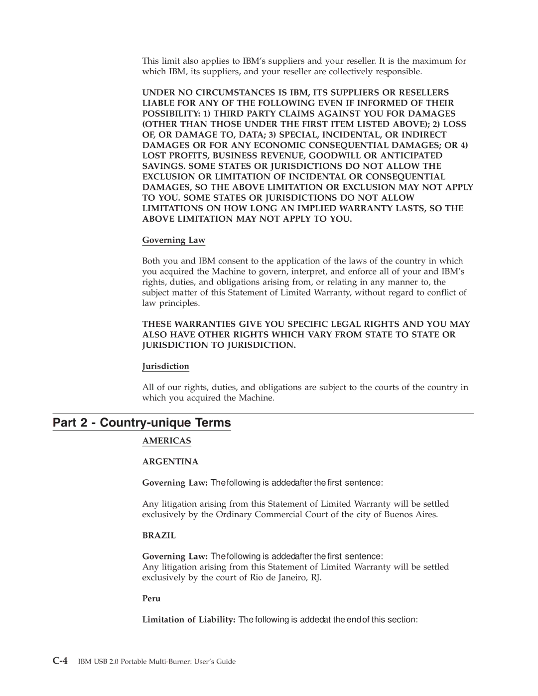 IBM 22P9176 manual Part 2 Country-unique Terms, Americas Argentina, Brazil 