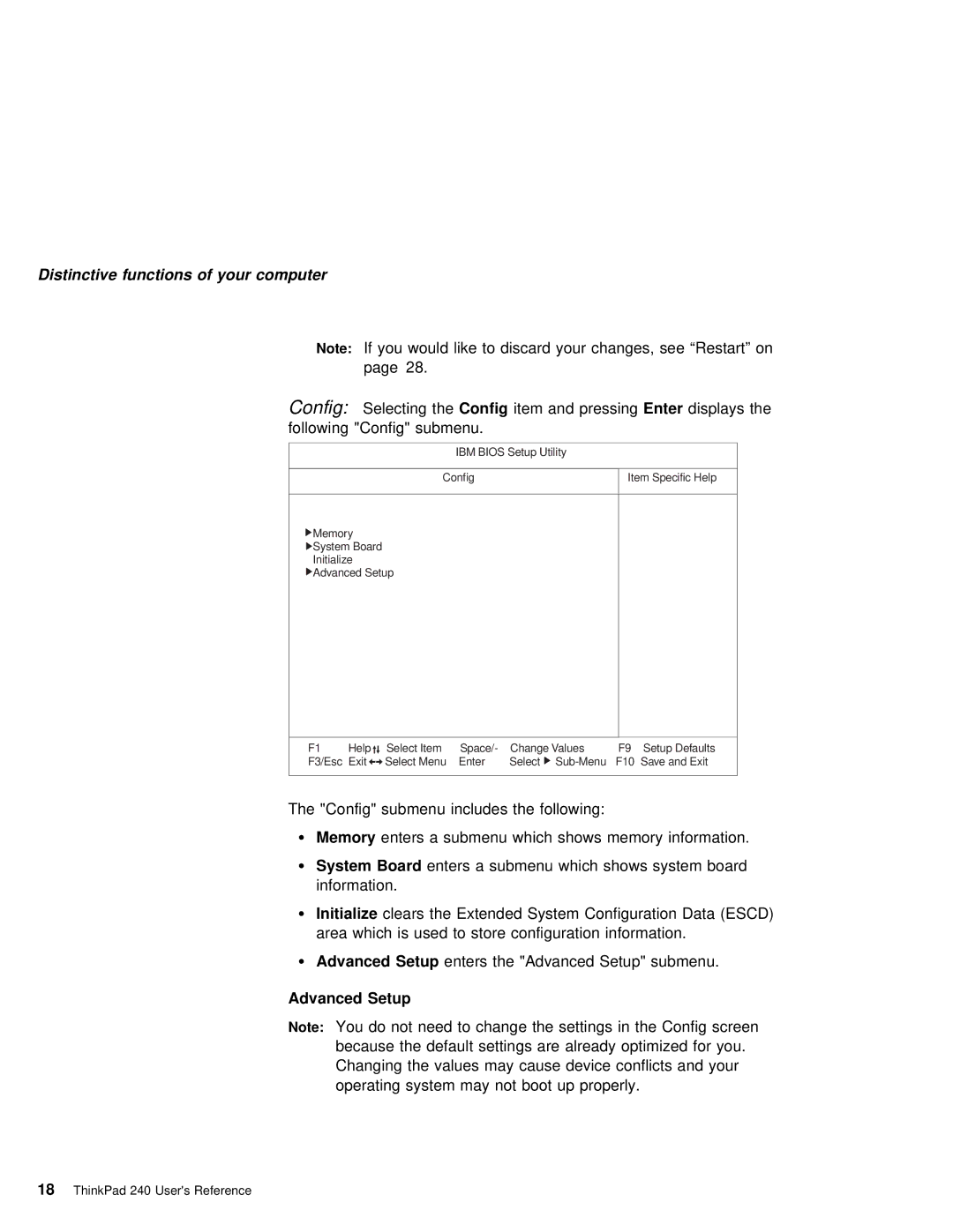 IBM 240 manual Memory, Advanced Setup 