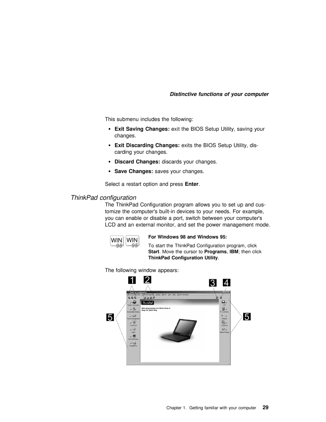 IBM 240 manual ThinkPad configuration, Save Changes, Start, Utility 