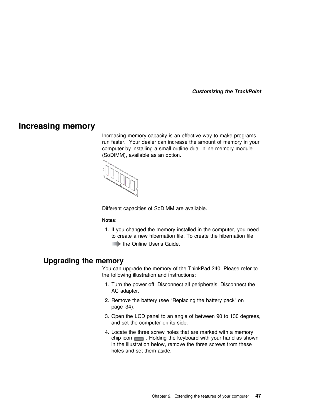 IBM 240 manual Increasing memory, Upgrading the memory 