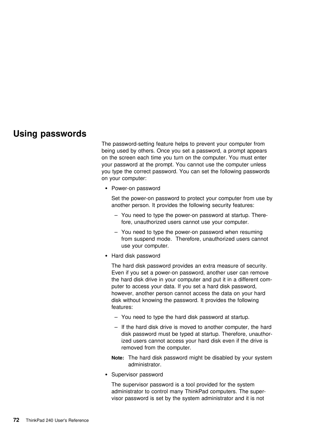 IBM 240 manual Using passwords 