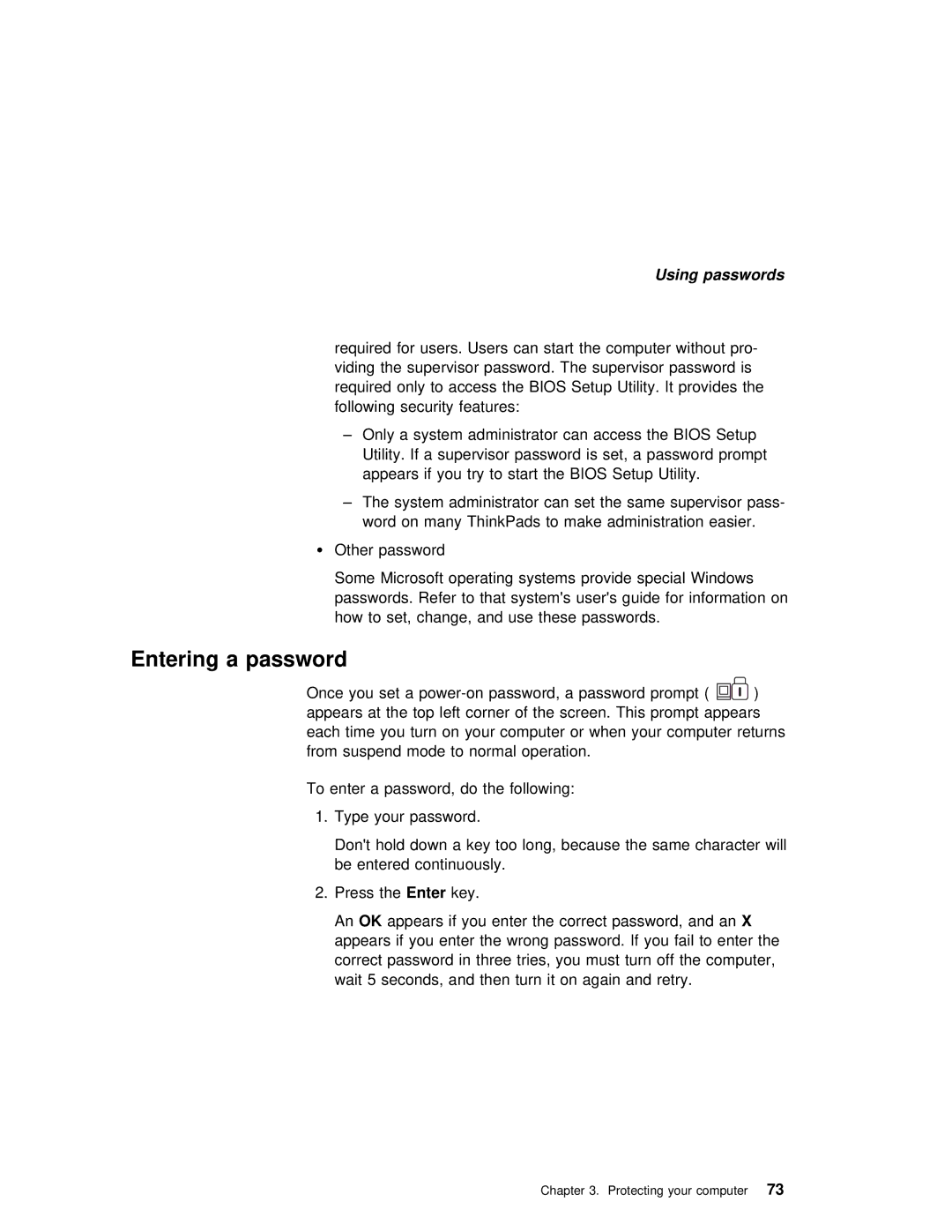 IBM 240 manual Entering a password, Using passwords 