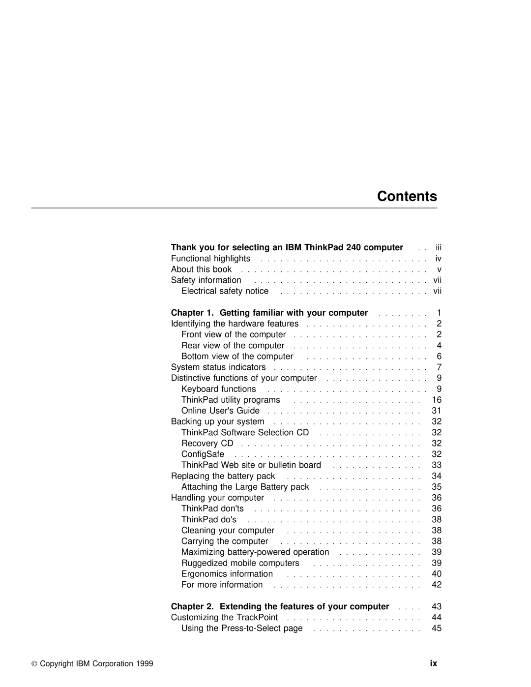 IBM 240 manual Contents 