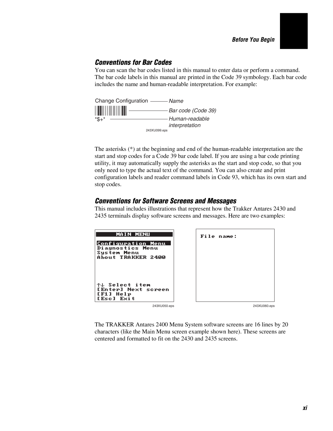 IBM 243X user manual Conventions for Bar Codes, Conventions for Software Screens and Messages, Before You Begin 