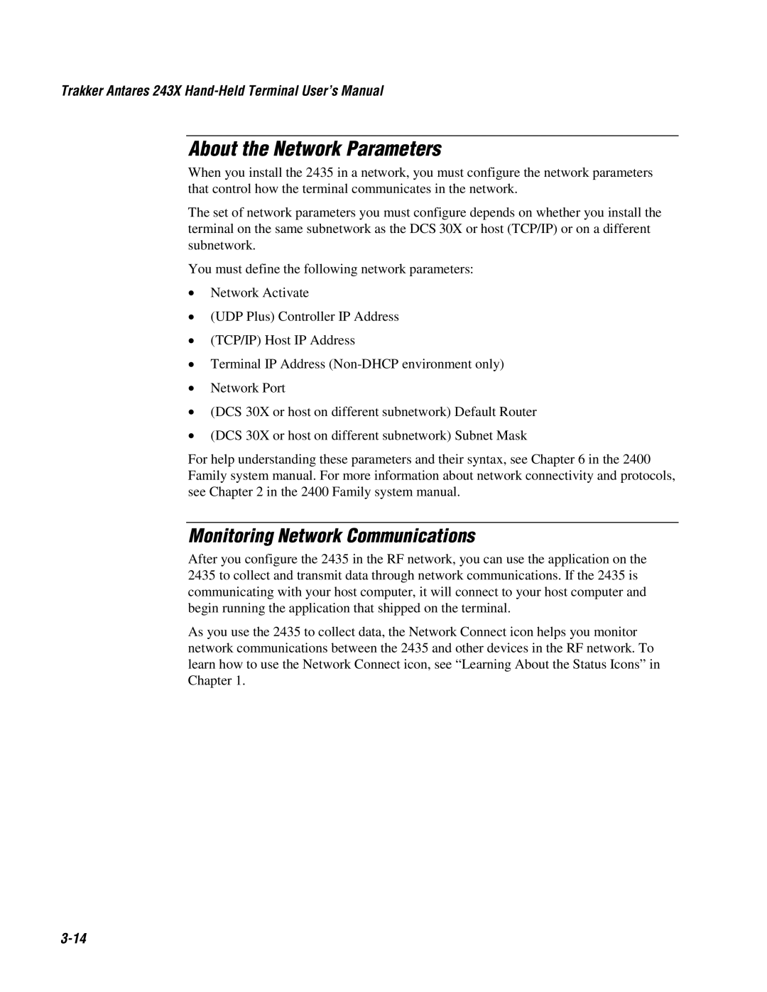 IBM 243X user manual About the Network Parameters, 3-14, Monitoring Network Communications 