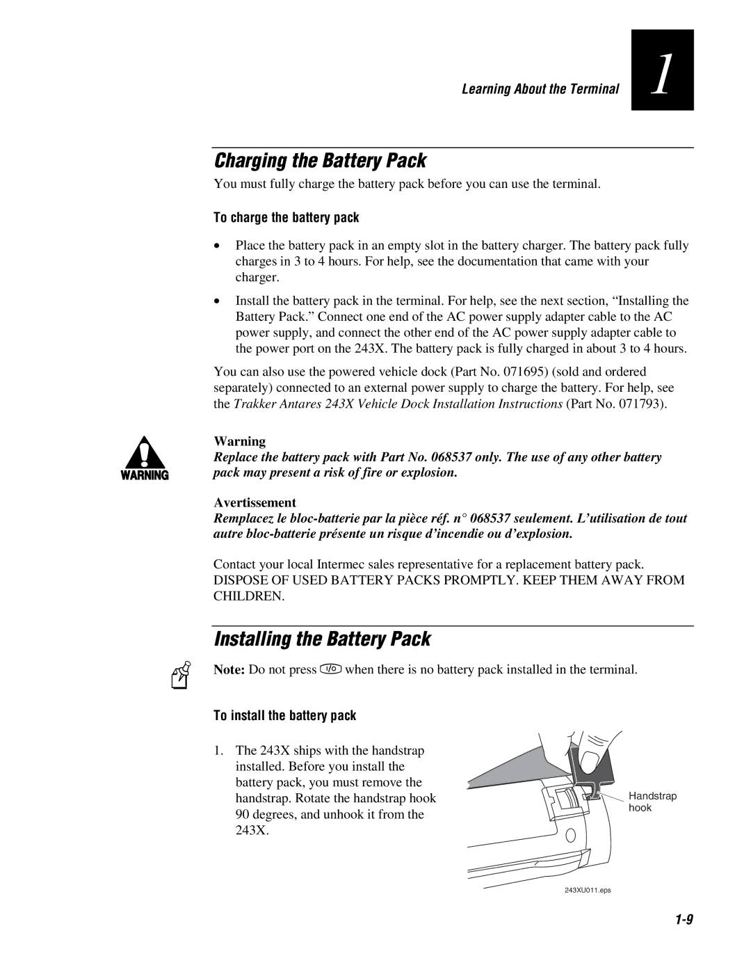 IBM 243X Charging the Battery Pack, Installing the Battery Pack, To charge the battery pack, To install the battery pack 