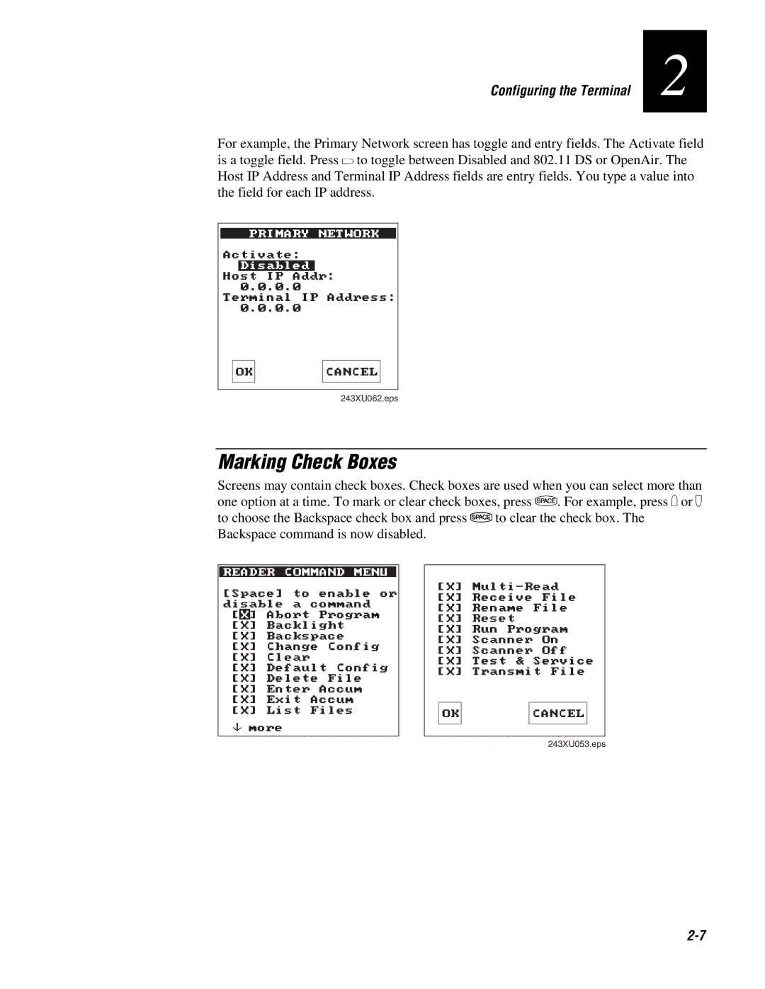 IBM 243X user manual Marking Check Boxes, Reader Command Menu 