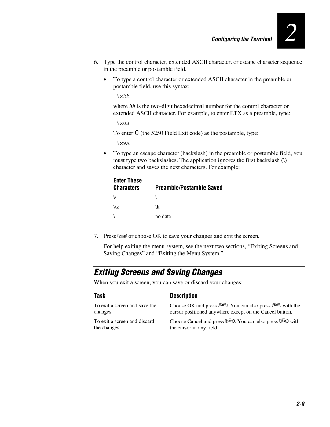 IBM 243X user manual Exiting Screens and Saving Changes, Characters, Task 