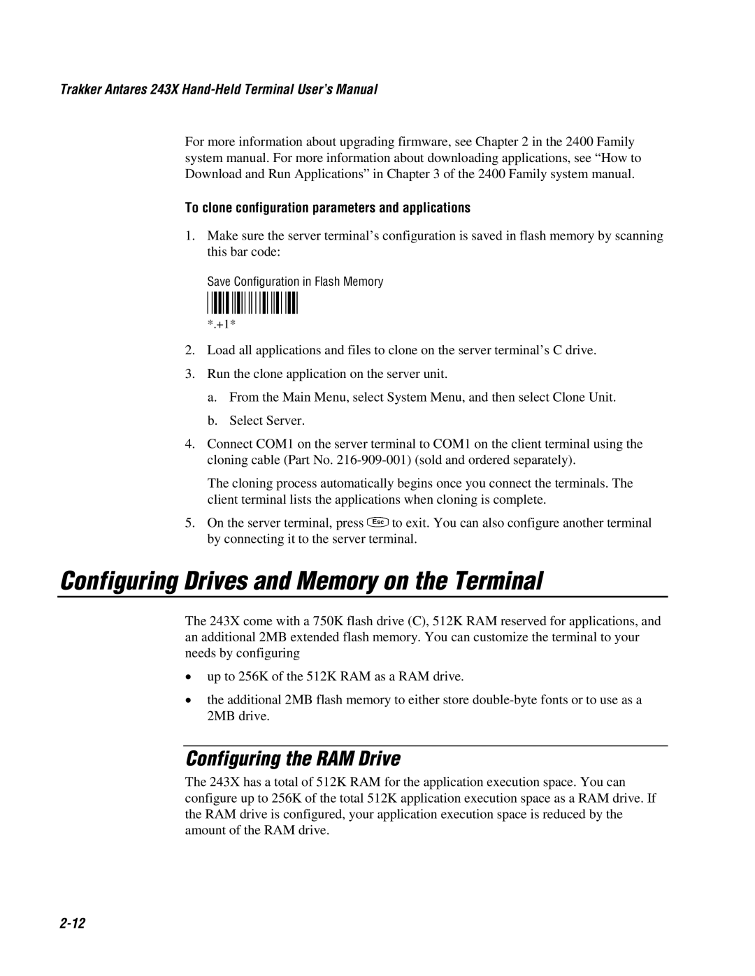 IBM 243X user manual Configuring Drives and Memory on the Terminal, Configuring the RAM Drive 