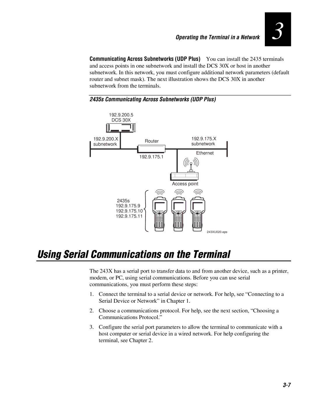 IBM 243X user manual Using Serial Communications on the Terminal, 2435s Communicating Across Subnetworks UDP Plus 