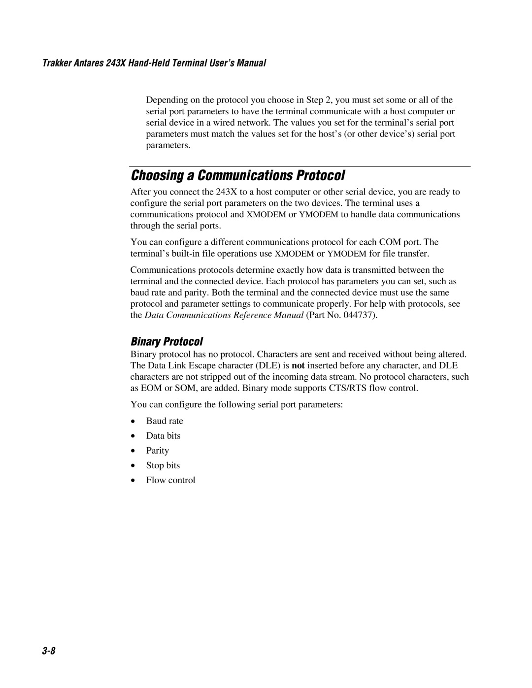 IBM 243X user manual Choosing a Communications Protocol, Binary Protocol 