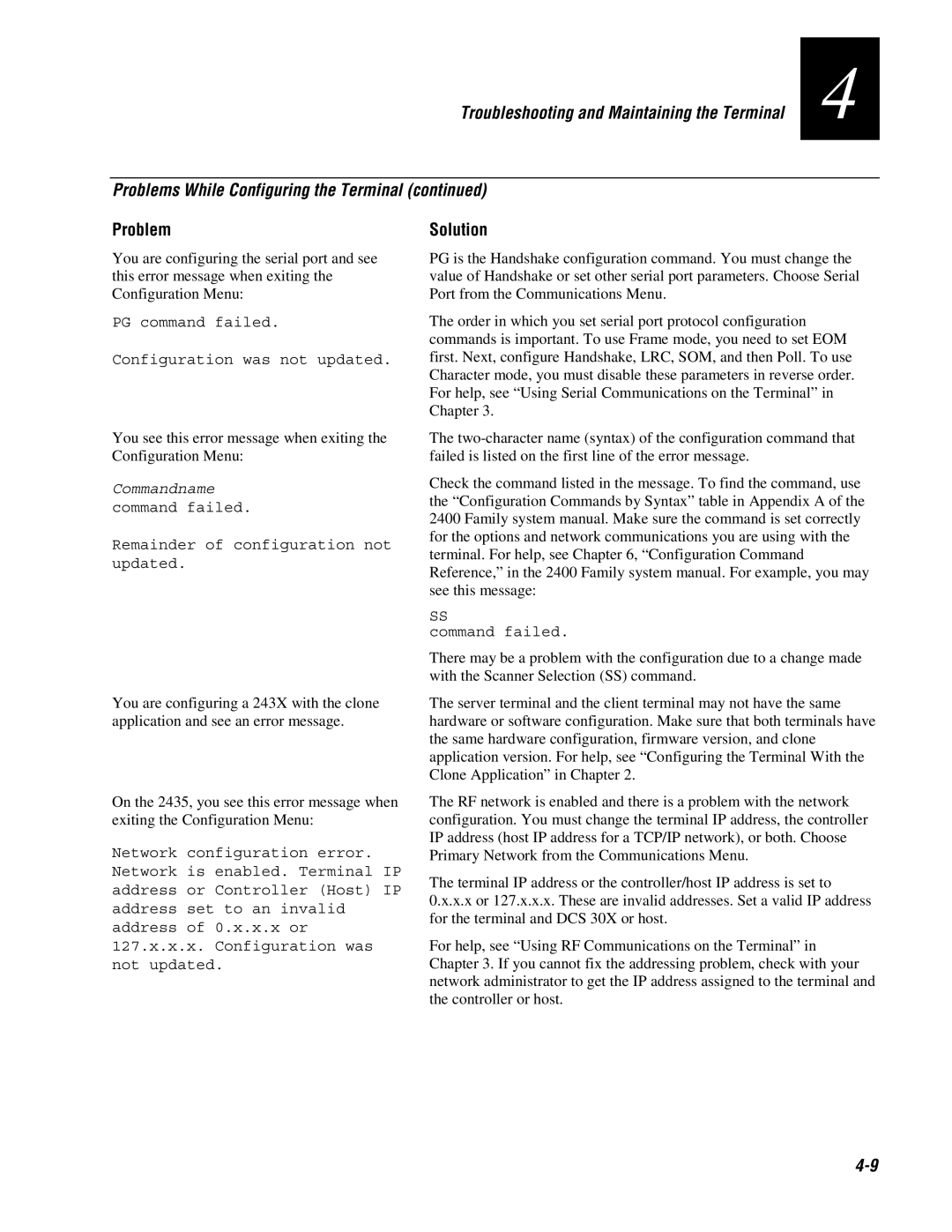 IBM 243X user manual PG command failed Configuration was not updated 