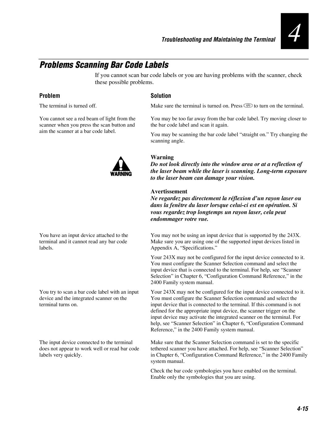 IBM 243X user manual Problems Scanning Bar Code Labels 