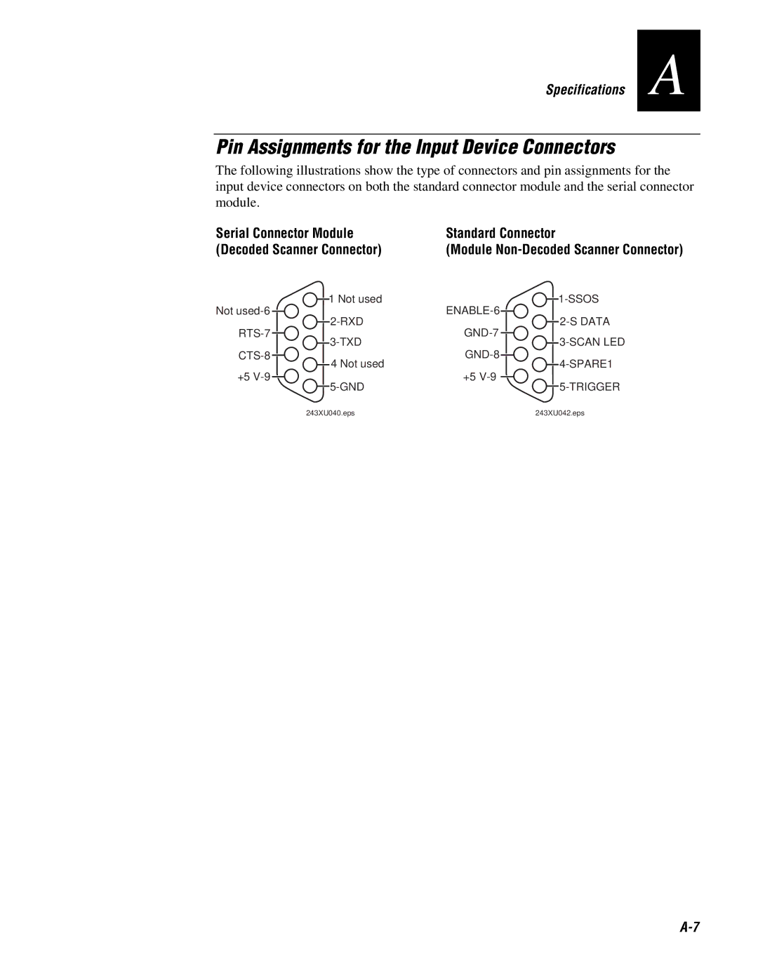 IBM 243X user manual Pin Assignments for the Input Device Connectors, Specifications a 