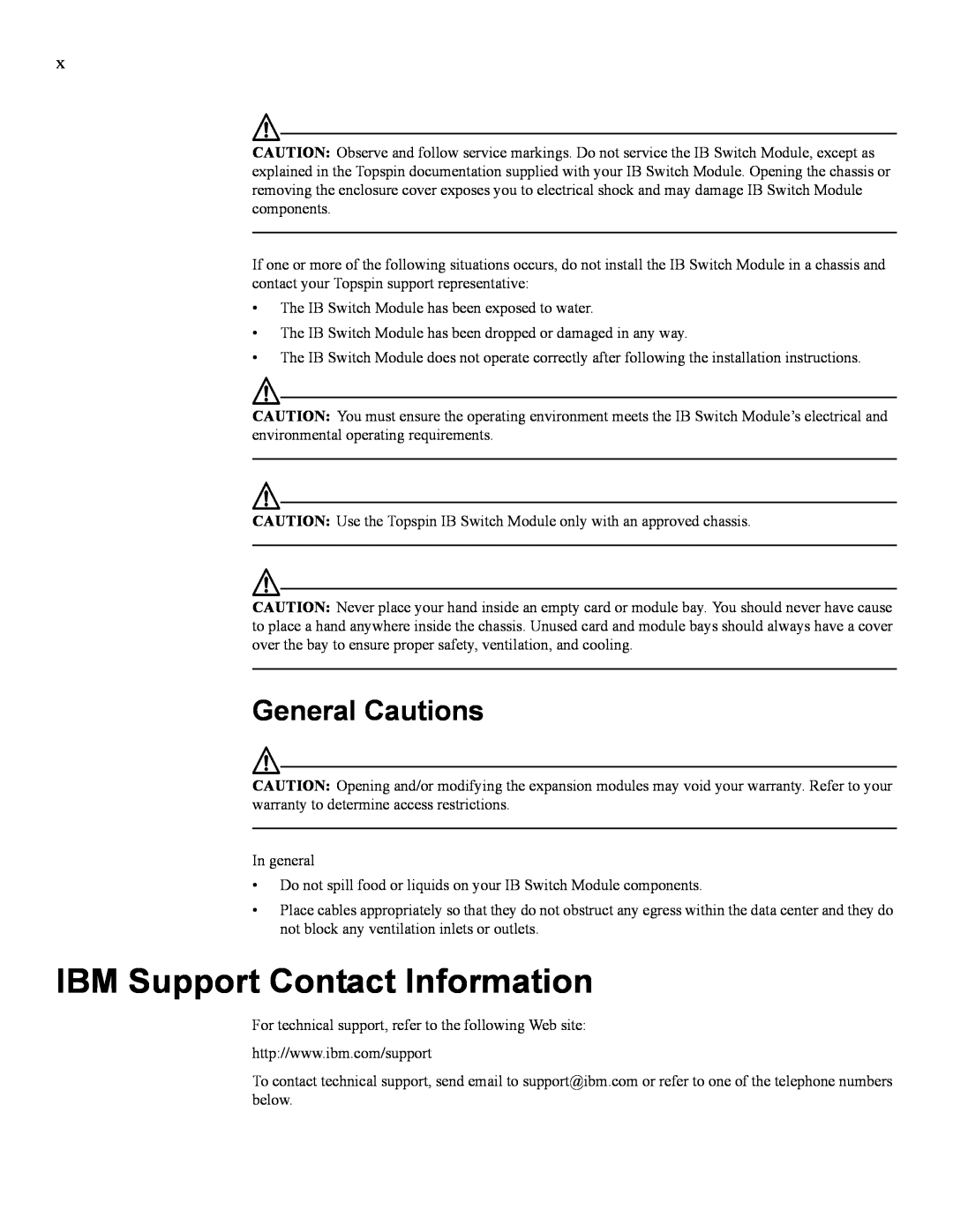 IBM 24R9718 IB manual IBM Support Contact Information, General Cautions 