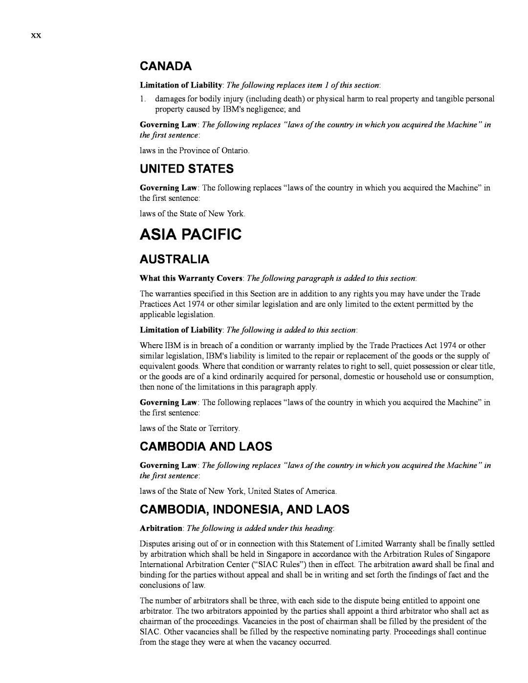 IBM 24R9718 IB manual Asia Pacific, Canada, United States, Australia, Cambodia And Laos, Cambodia, Indonesia, And Laos 