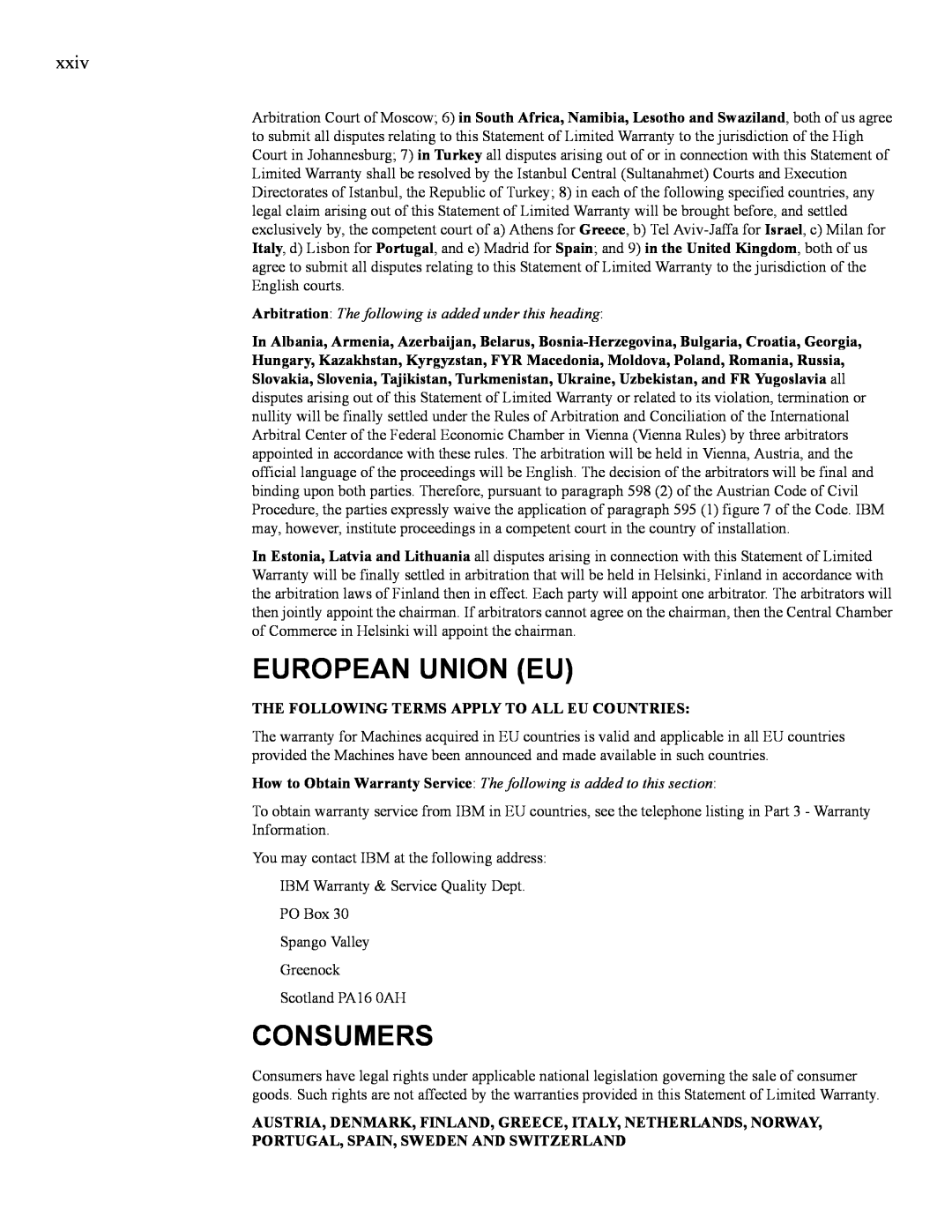 IBM 24R9718 IB manual European Union Eu, Consumers, The Following Terms Apply To All Eu Countries 