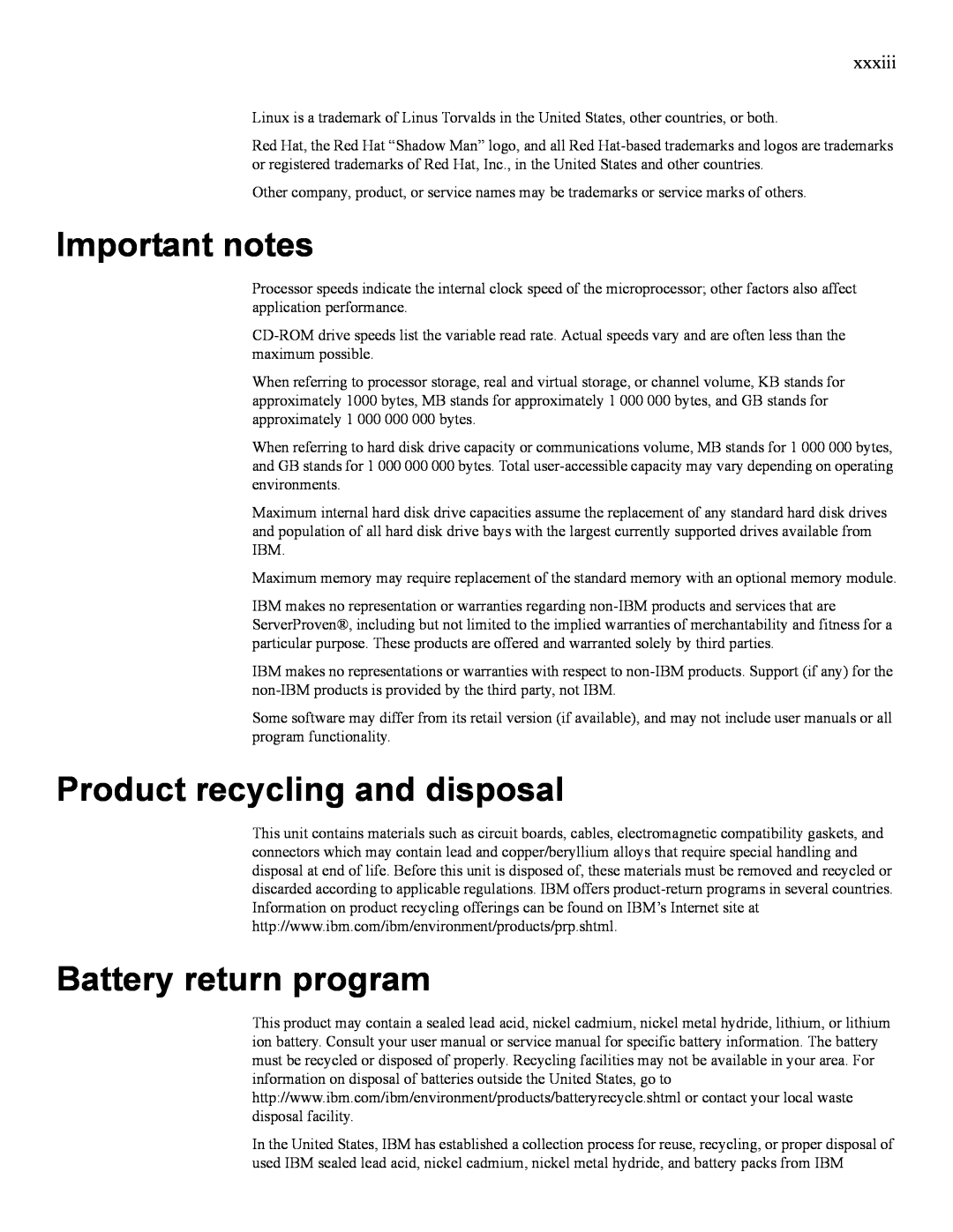 IBM 24R9718 IB manual Important notes, Product recycling and disposal, Battery return program 