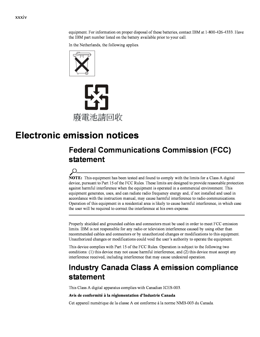 IBM 24R9718 IB manual Electronic emission notices, Federal Communications Commission FCC statement 