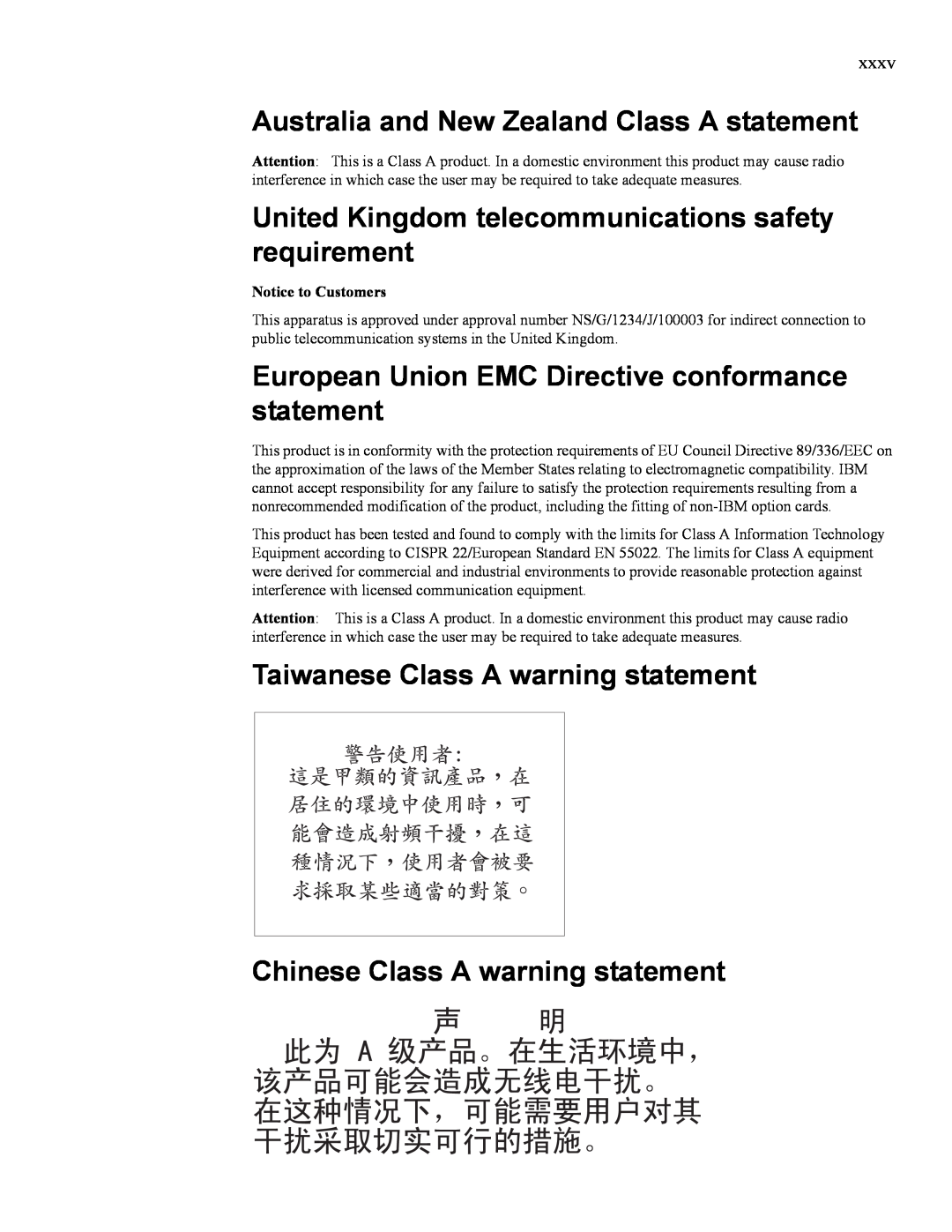 IBM 24R9718 IB manual Australia and New Zealand Class A statement, United Kingdom telecommunications safety requirement 