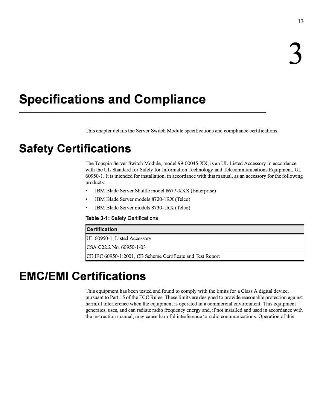 IBM 24R9718 IB manual Specifications and Compliance, Safety Certifications, EMC/EMI Certifications 