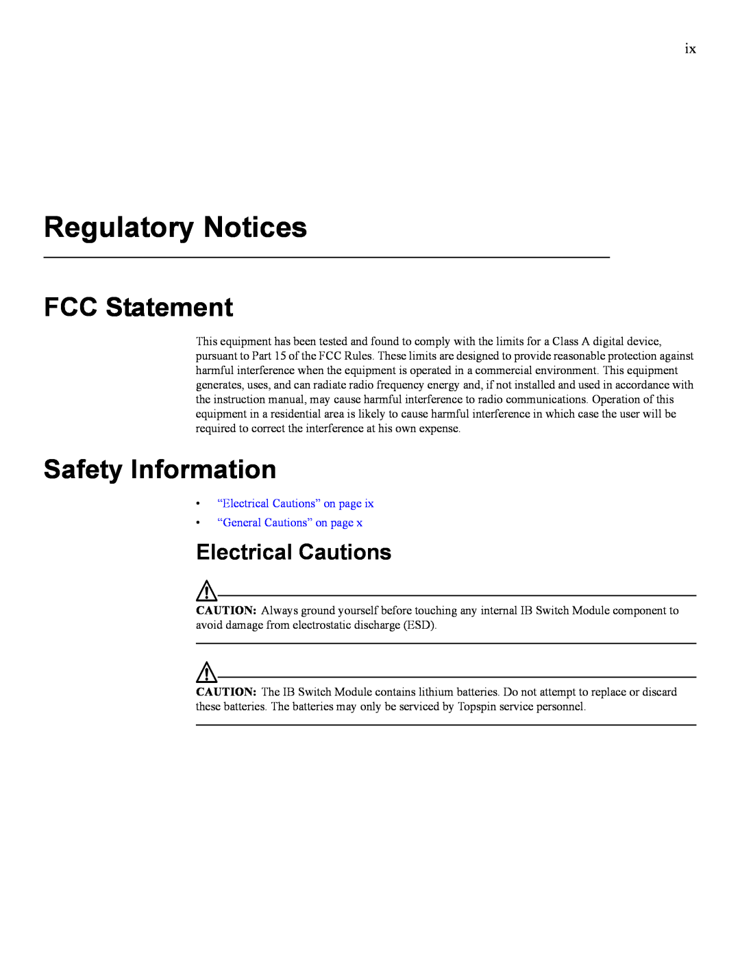IBM 24R9718 IB manual Regulatory Notices, FCC Statement, Safety Information, Electrical Cautions 