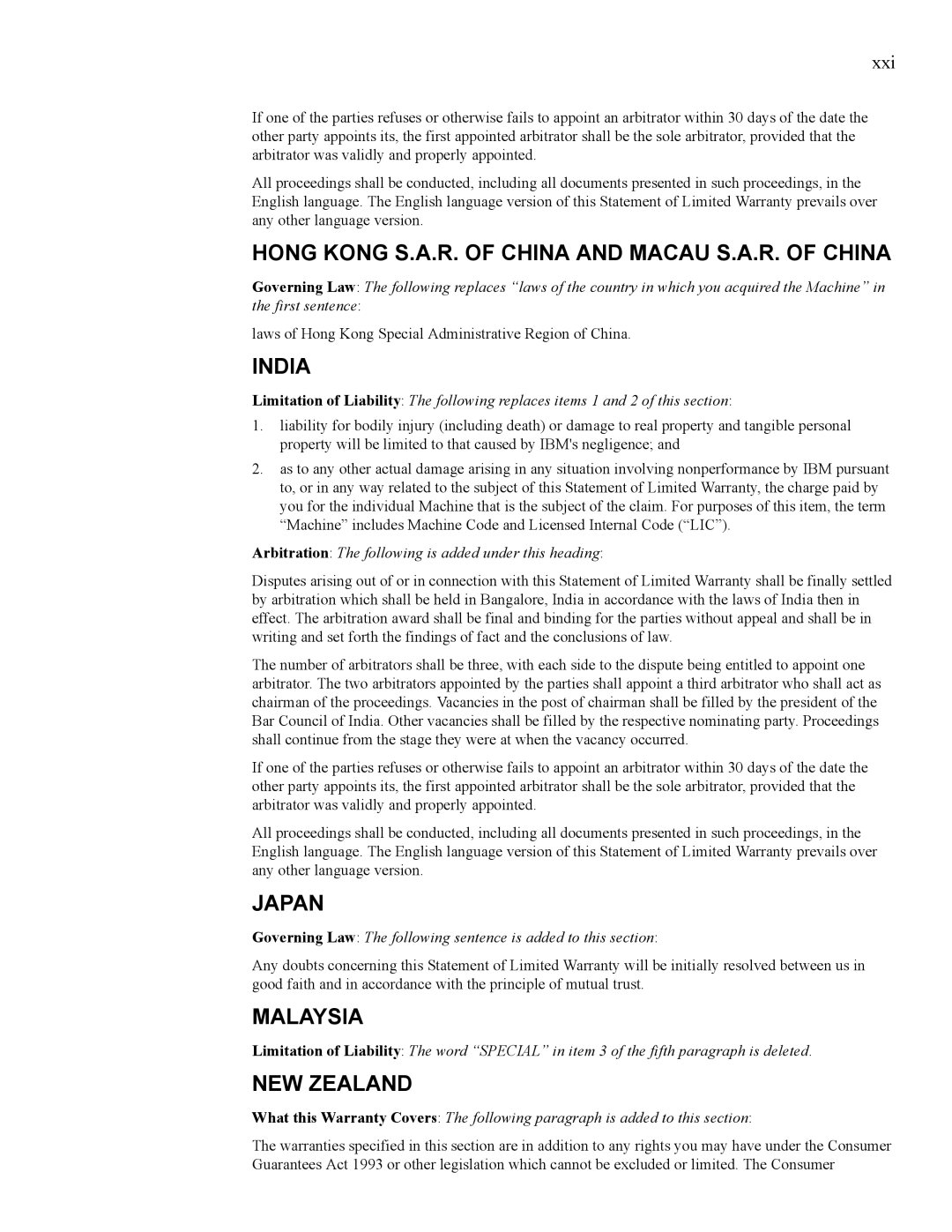 IBM 24R9718 IB manual Hong Kong S.A.R. of China and Macau S.A.R. of China, India, Japan, Malaysia, NEW Zealand 