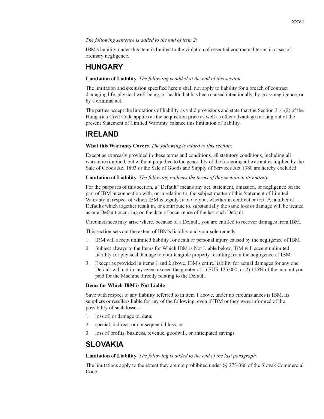 IBM 24R9718 IB manual Hungary, Ireland, Slovakia 