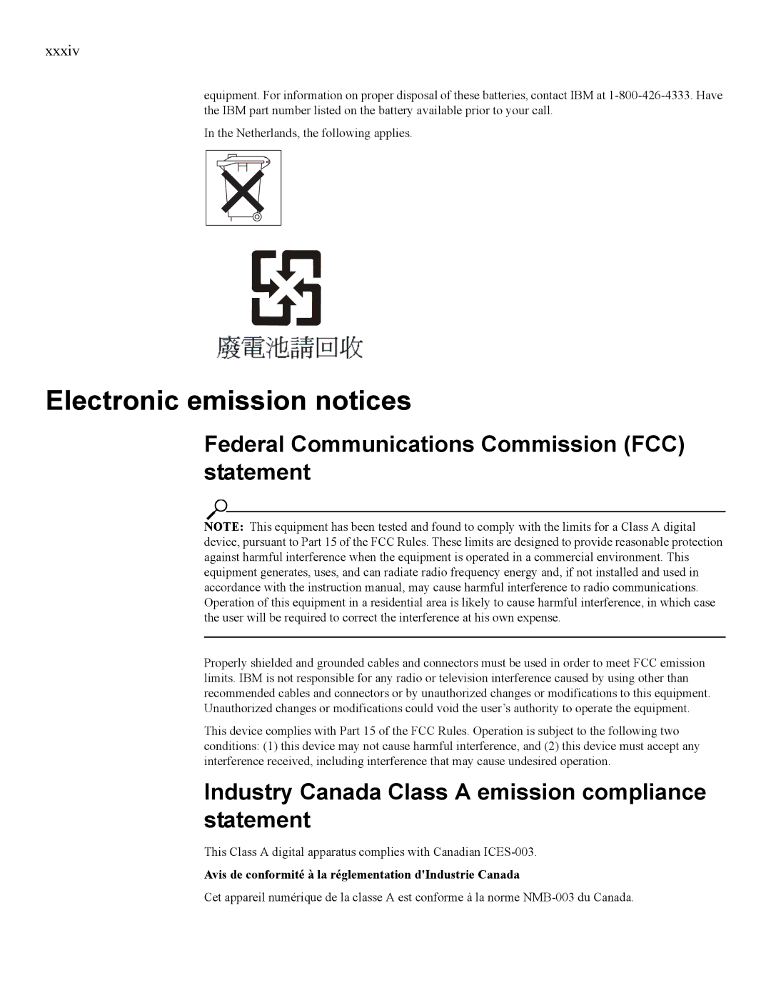 IBM 24R9718 IB manual Electronic emission notices, Federal Communications Commission FCC statement 