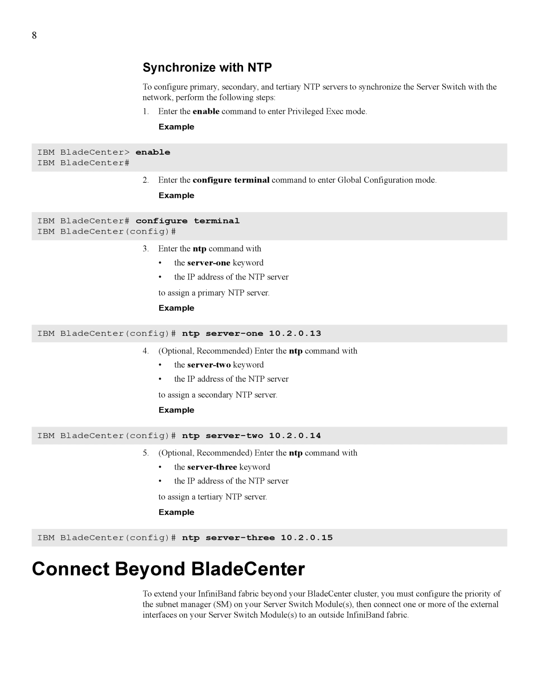 IBM 24R9718 IB manual Connect Beyond BladeCenter, Synchronize with NTP 