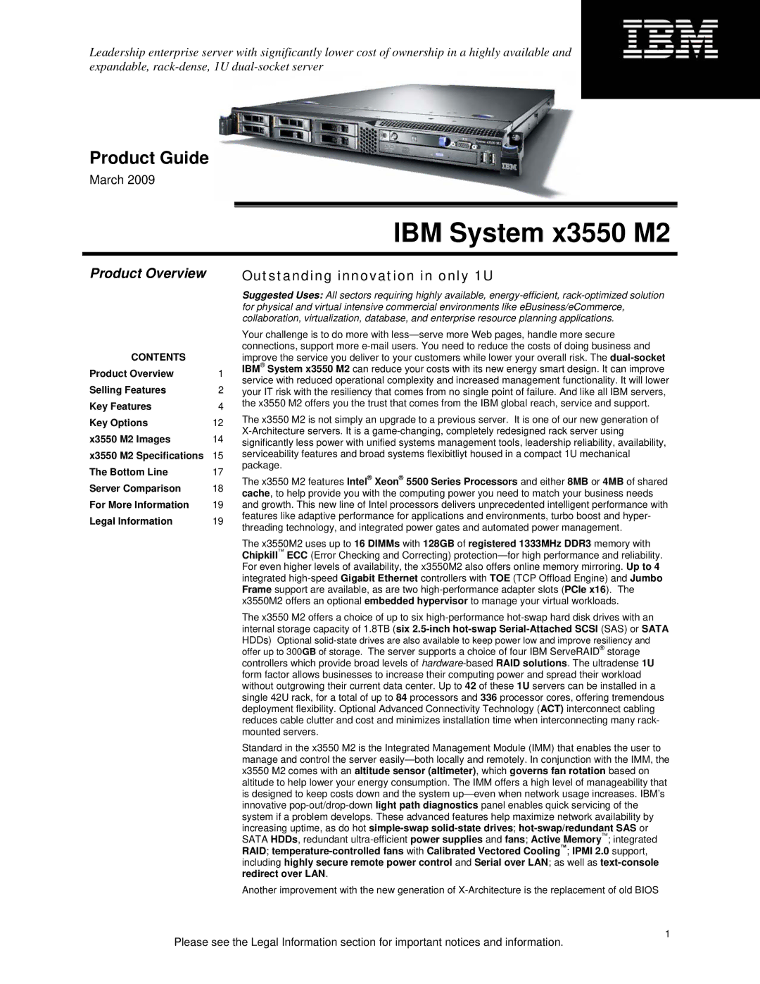 IBM 190000, 250000 specifications Product Overview, Outstanding innovation in only 1U 