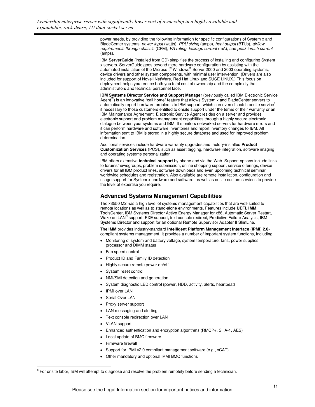 IBM 190000, 250000 specifications Advanced Systems Management Capabilities 