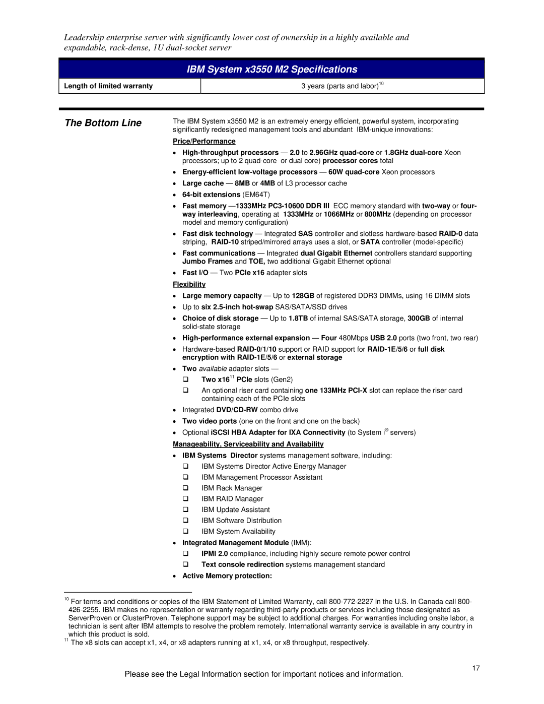 IBM 190000, 250000 specifications Bottom Line 