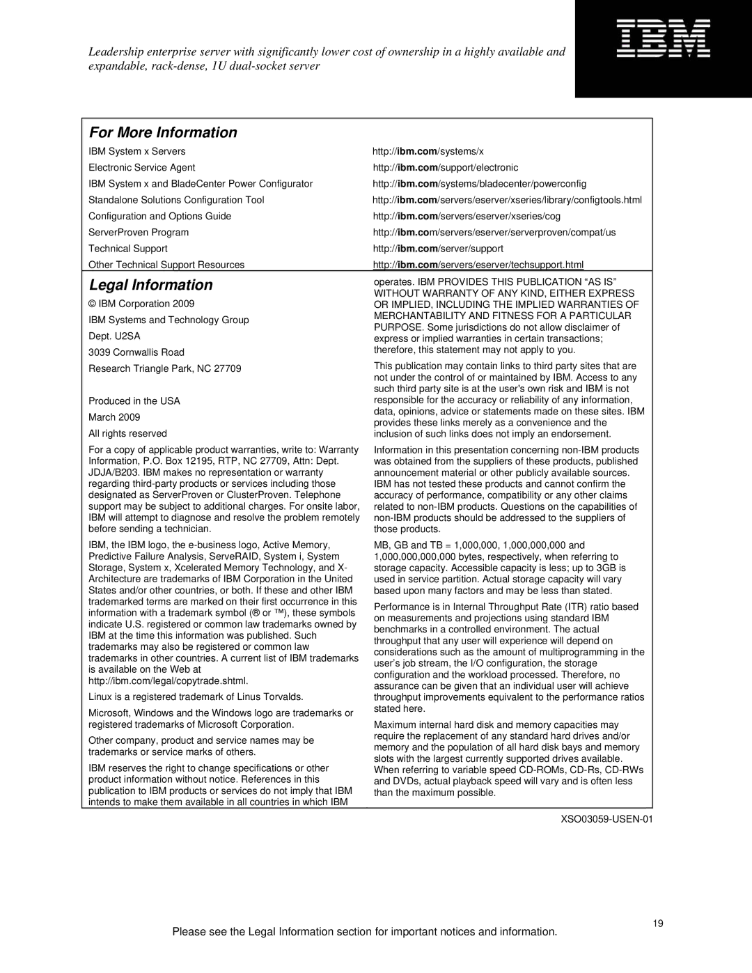 IBM 190000, 250000 specifications For More Information 