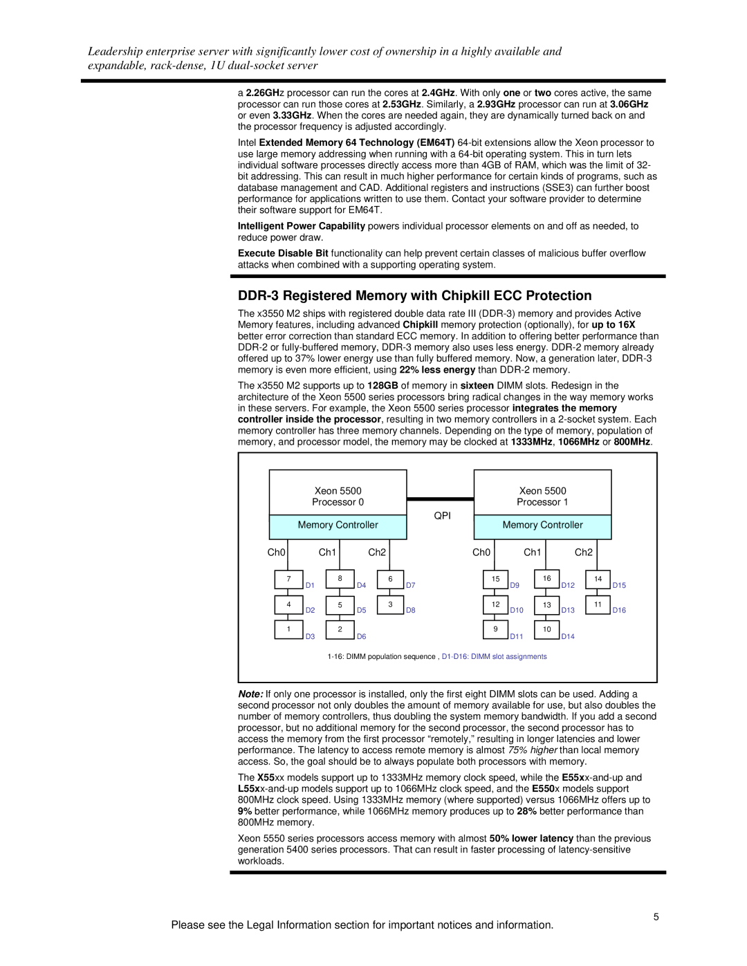 IBM 190000, 250000 specifications DDR-3 Registered Memory with Chipkill ECC Protection, Qpi 