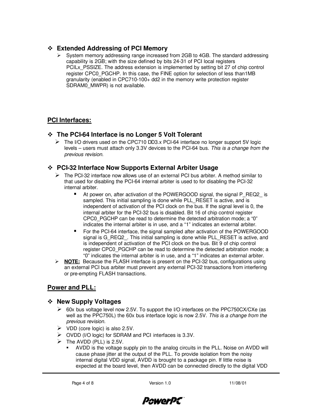 IBM 25CPC710 user manual Extended Addressing of PCI Memory, PCI-32 Interface Now Supports External Arbiter Usage 