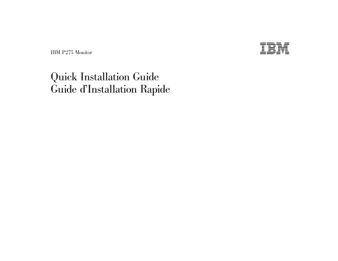 IBM 275 manual Quick Installation Guide Guide d’Installation Rapide 