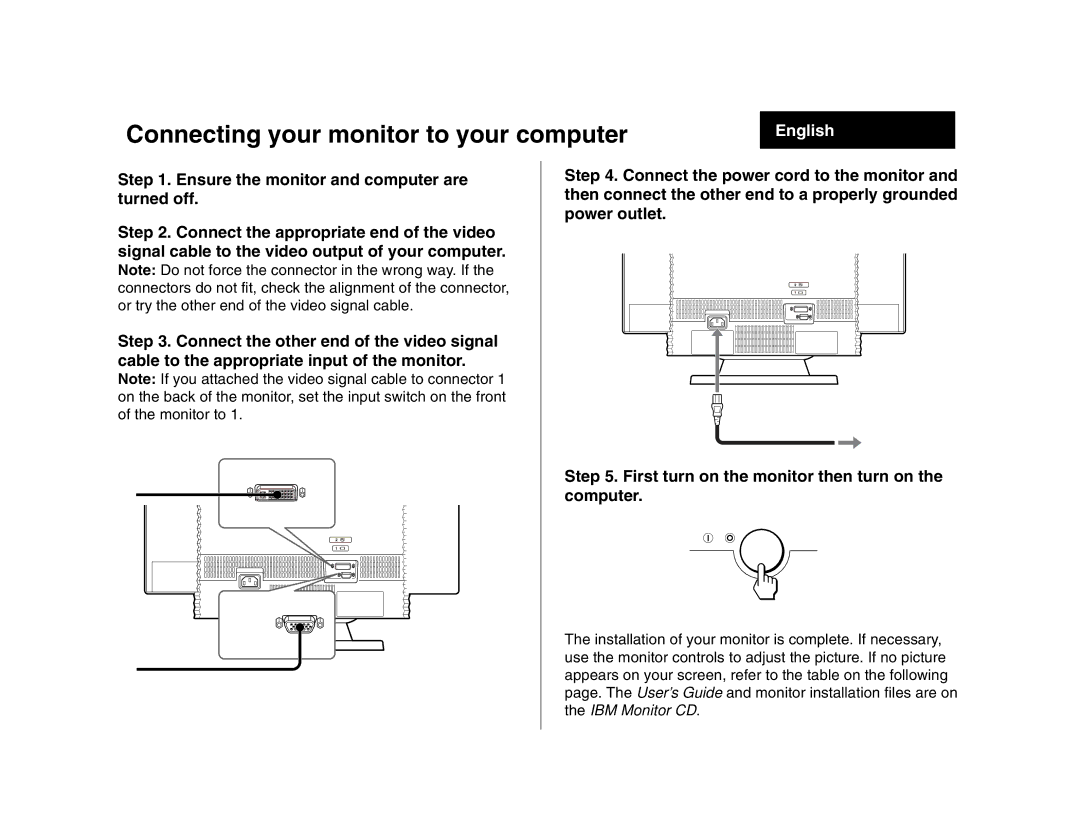 IBM 275 manual Connecting your monitor to your computer, English 