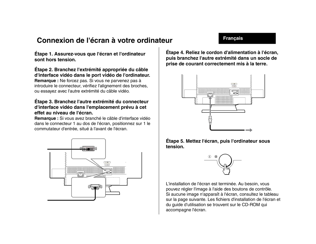 IBM 275 manual Connexion de lécran à votre ordinateur, Français 