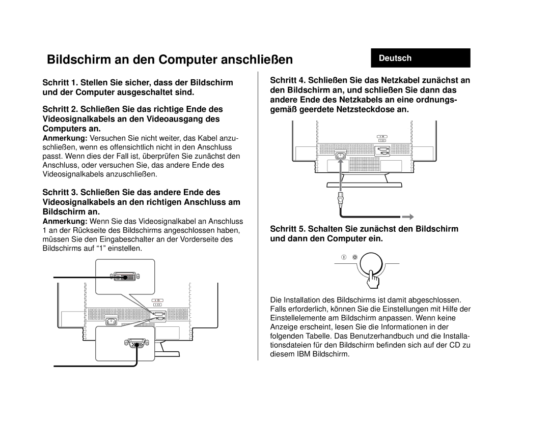 IBM 275 manual Bildschirm an den Computer anschließen, Deutsch 