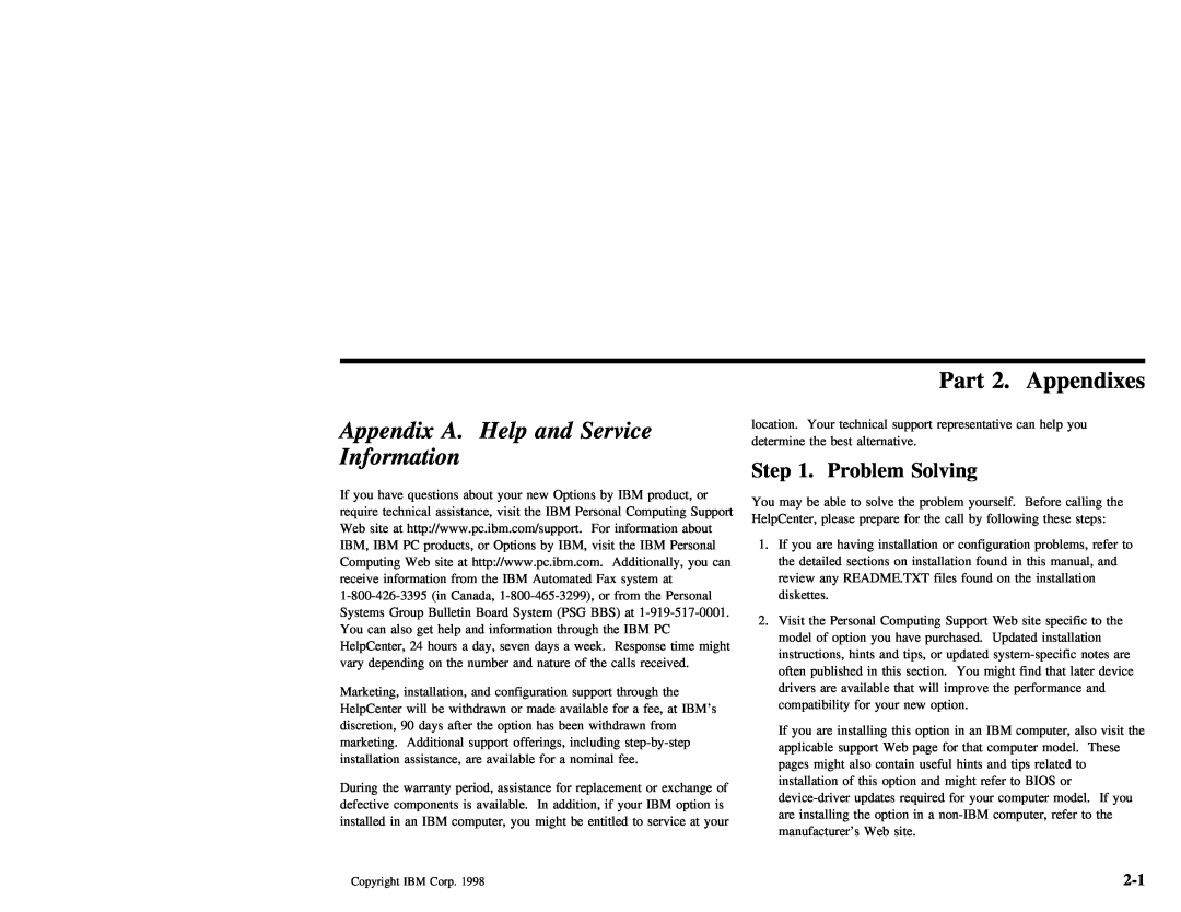 IBM 27L2579 manual Part 2. Appendixes, Step, Service, Information 