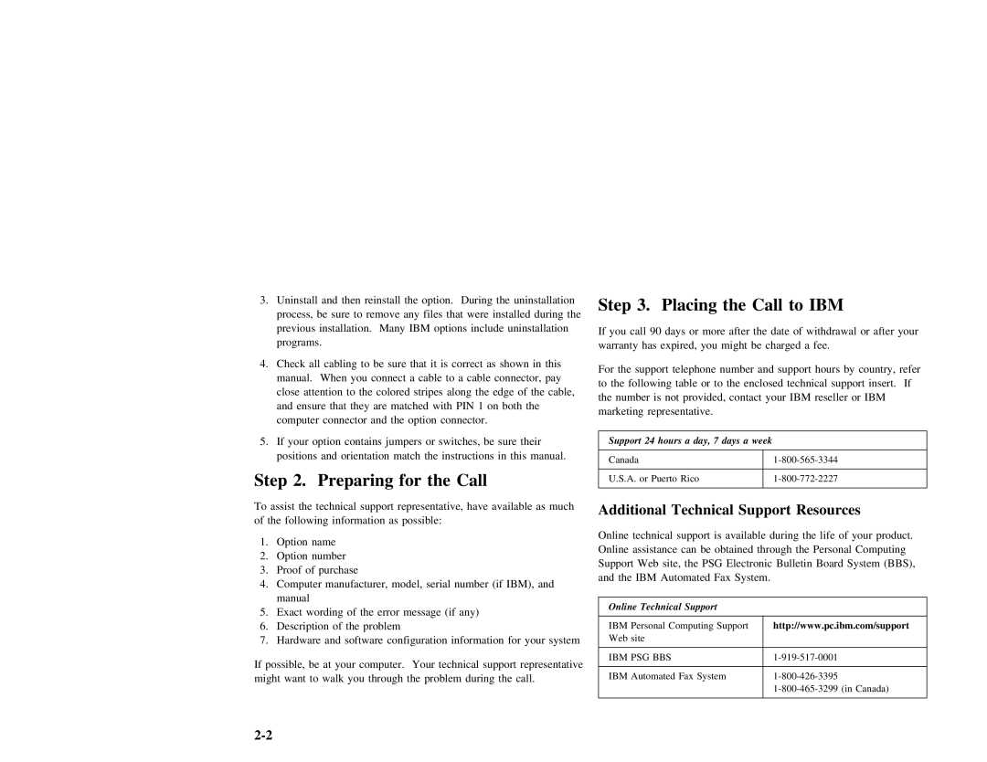 IBM 27L2579 manual Call, Resources, Preparing 