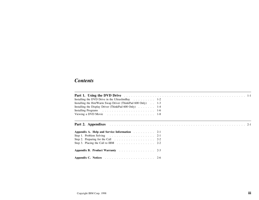 IBM 27L2579 manual Contents 