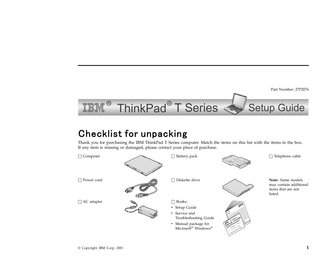 IBM setup guide Part Number 27P2076 